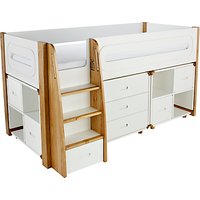 Stompa Curve Mid-Sleeper, 3 Drawer Chest And 2 Cube Shelving Units, 4 Doors - Silk White / White