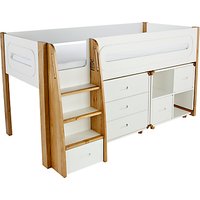 Stompa Curve Mid-Sleeper, 3 Drawer Chest And Cube Shelving Unit, 2 Doors - Silk White / White