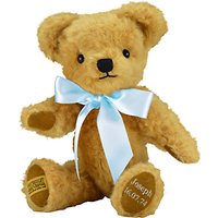 Merrythought Personalised London Curly Gold Teddy Bear With Silver Thread - Gold/Baby Blue