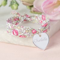 Merci Maman Personalised Sterling Silver Heart Liberty Bracelet - Pink