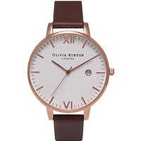 Olivia Burton Women's Timeless Date Leather Strap Watch - Brown/White