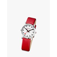 Mondaine Unisex Simply Elegant Leather Strap Watch - Red/White