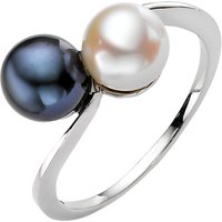 A B Davis 9ct White Gold Pearl Cross Over Ring - Blue
