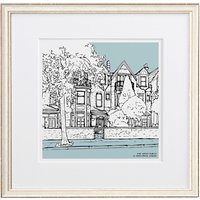 Letterfest Personalised House Illustration, Chalky White Frame, 44.8 X 44.8cm - Blue