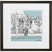 Letterfest Personalised House Illustration, Black Frame, 44.8 X 44.8cm - Blue