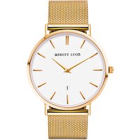 Abbott Lyon Unisex Kensington 40 Date Mesh Bracelet Strap Watch - Gold/White