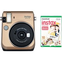 Fujifilm Instax Mini 70 Instant Camera With 10 Shots Of Film, Selfi Mode, Built-In Flash & Hand Strap - Gold
