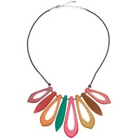 One Button Short Open Wood Link Necklace - Red/Multi