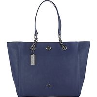 Coach Turnlock Chain Crossgrain Leather Tote Bag - Navy