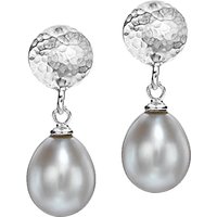 Dower & Hall Button Stud Pearl Drop Earrings - Silver/Grey