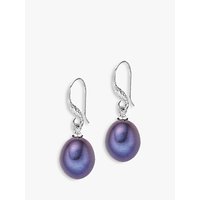Dower & Hall Baroque Pearl Drop Earrings - Silver/Purple