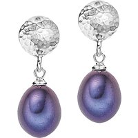 Dower & Hall Button Stud Pearl Drop Earrings - Silver/Purple