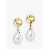 Dower & Hall Button Stud Pearl Drop Earrings - Gold/White