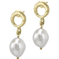 Dower & Hall Open Circle Pearl Drop Earrings - Gold/White