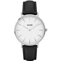 CLUSE Women's La Boheme Silver Leather Strap Watch - Black/White Multi