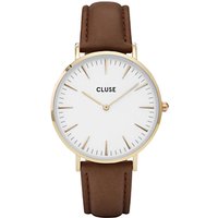 CLUSE Women's La Boheme Gold Leather Strap Watch - Dark Brown/White
