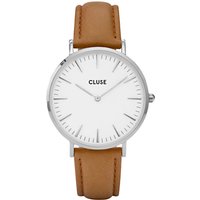 CLUSE Women's La Boheme Silver Leather Strap Watch - Tan/White Multi