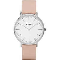 CLUSE Women's La Boheme Silver Leather Strap Watch - Nude/White