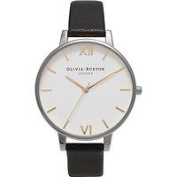 Olivia Burton Women's White Dial Leather Strap Watch - Black/Silver