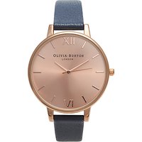 Olivia Burton Women's Big Dial Leather Strap Watch - Navy/Rose Gold
