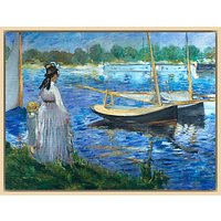 The Courtauld Gallery, Edouard Manet - Banks Of The Seine At Argenteuil 1874 Print - Natural Ash Framed Canvas