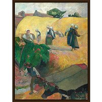 The Courtauld Gallery, Paul Gauguin - Haymaking 1889 Print - Dark Brown Framed Canvas