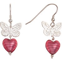 Martick Sterling Silver Butterfly Murano Glass Heart Earrings - Raspberry