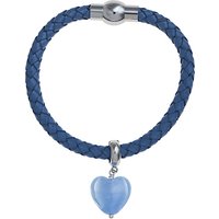 Martick Bohemian Glass Heart Woven Leather Bracelet - Blue