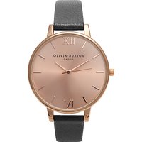 Olivia Burton Women's Big Dial Leather Strap Watch - Black/Rose Gold