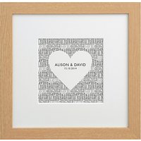 Letterfest Personalised Typographic Heart Framed Print, 25.5 X 25.5cm - Oak Frame