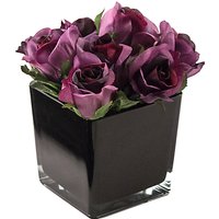 Peony Artificial Roses In Black Cube, Large - Purple/Black