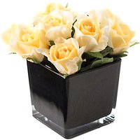 Peony Artificial Roses In Black Cube, Large - Yellow/Black