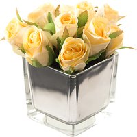 Peony Artificial Roses In Mirror Cube - Yellow