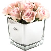 Peony Artificial Roses In Mirror Cube, Large - Pink/Mirror