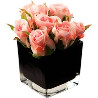 Peony Artificial Roses In Black Cube - Pink/Black