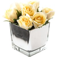 Peony Artificial Roses In Mirror Cube, Large - Yellow