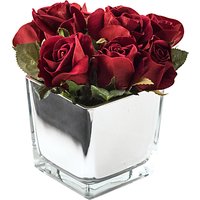 Peony Artificial Roses In Mirror Cube, Large - Red