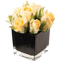 Peony Artificial Roses In Black Cube - Yellow/Black
