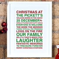 Megan Claire Personalised Christmas Framed Print, 35.5 X 27.5cm - Green/Red
