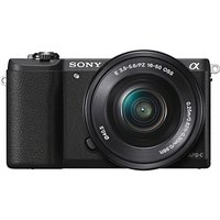 Sony A5100 Compact System Camera With 16-50mm OSS Lens, HD 1080p, 24.3MP, Wi-Fi, NFC, OLED, 3 Tilting Touch Screen - Black