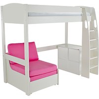 Stompa Uno S Plus High-Sleeper With 4 Door Cube Unit And Chair Bed - White/Pink
