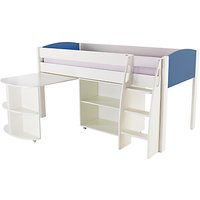 Stompa Uno S Plus Mid-Sleeper Bed With Pull-Out Desk And Bookcase - White/Blue