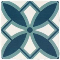 Fusion Blue & White Satin Patterned Ceramic Wall Tile Pack Of 25 (L)140mm (W)140mm - 5010921592923