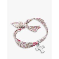 Merci Maman Personalised Sterling Silver Cross Liberty Bracelet - Pink