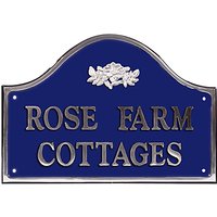 The House Nameplate Company Personalised Polished Aluminium Bridge House Sign, Wild Rose Motif, Medium - Blue