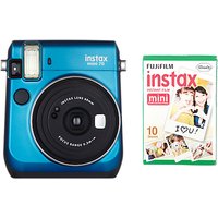 Fujifilm Instax Mini 70 Instant Camera With 10 Shots Of Film, Selfi Mode, Built-In Flash & Hand Strap - Blue