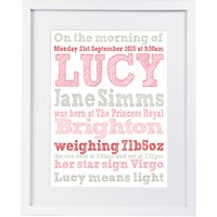 Modo Creative Personalised Name Details Framed Print, 25 X 60cm - Pink