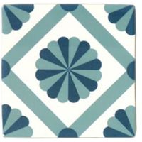 Fusion Blue & White Satin Patterned Ceramic Wall Tile Pack Of 25 (L)140mm (W)140mm - 5010921592961