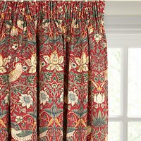 Morris & Co Strawberry Thief Lined Pencil Pleat Curtains - Red