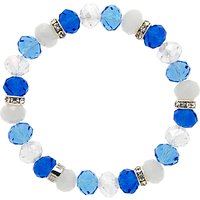 Monet Bead And Crystal Rondel Stretch Bracelet - Dark Blue/White